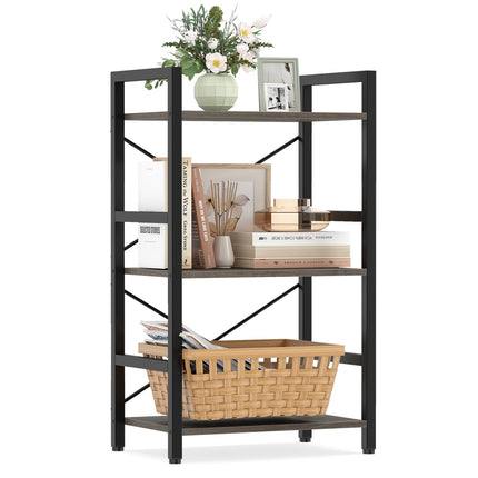 3-Tier Industrial Shelf with Metal Frame, Rustic Gray