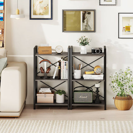 3-Tier Industrial Shelf with Metal Frame, Rustic Gray