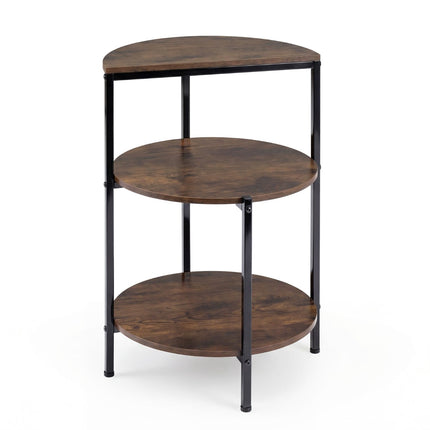 3-Tier Industrial Side Table with Metal Frame, Adjustable Feet