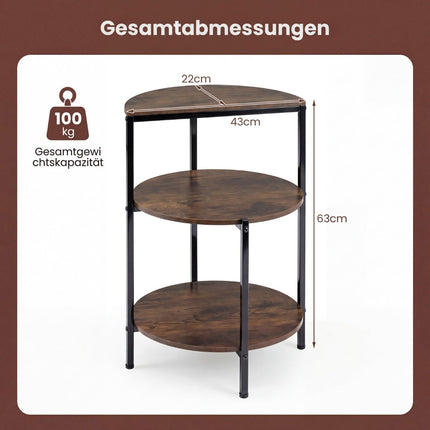 3-Tier Industrial Side Table with Metal Frame, Adjustable Feet