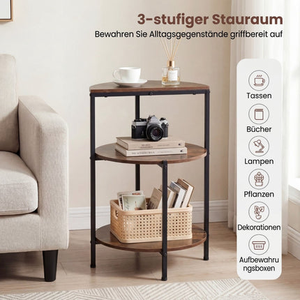 3-Tier Industrial Side Table with Metal Frame, Adjustable Feet