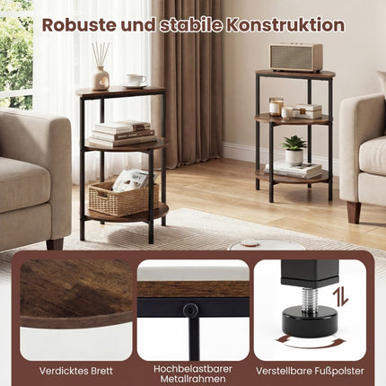 3-Tier Industrial Side Table with Metal Frame, Adjustable Feet