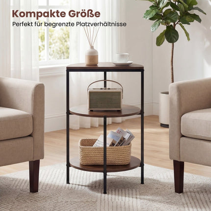 3-Tier Industrial Side Table with Metal Frame, Adjustable Feet