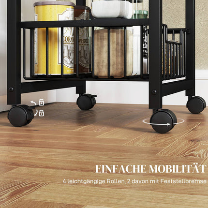 3-Tier Kitchen Cart on Wheels with Steel Baskets