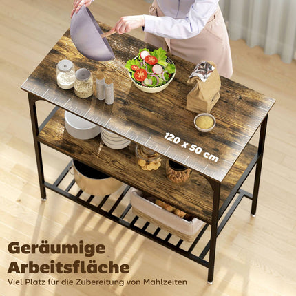 3-stufiges Küchenregal, Stahlrahmen, Rustikales Braun/Schwarz