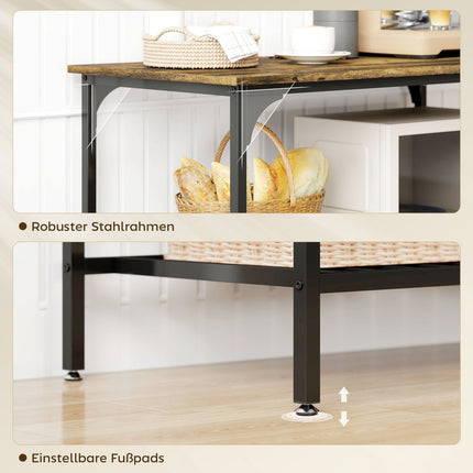 3-stufiges Küchenregal, Stahlrahmen, Rustikales Braun/Schwarz