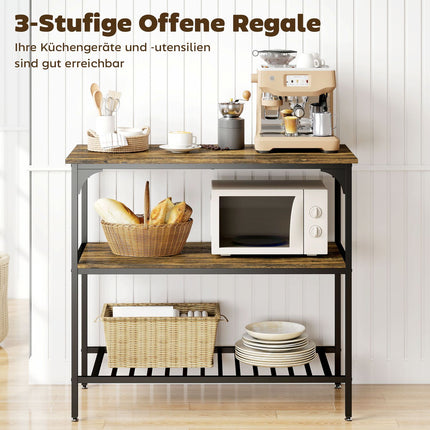 3-stufiges Küchenregal, Stahlrahmen, Rustikales Braun/Schwarz