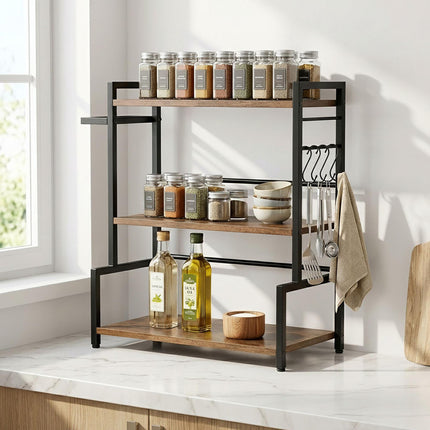 3-Tier Kitchen Shelf with Hooks and Knife Holder