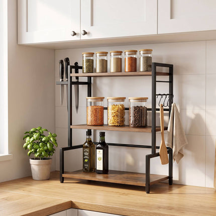 3-Tier Kitchen Shelf with Hooks and Knife Holder