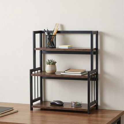 3-Tier Kitchen Spice Rack, MDF and Iron, Brown/Black