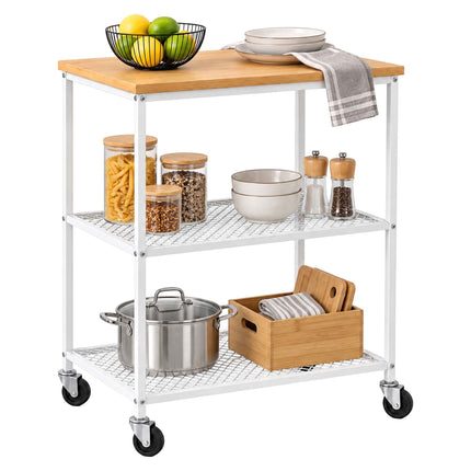 3-Tier Kitchen Trolley with Castors and Wood-Effect Top, White, 10 kg per Tier