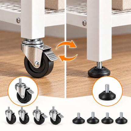 3-Tier Kitchen Trolley with Castors and Wood-Effect Top, White, 10 kg per Tier