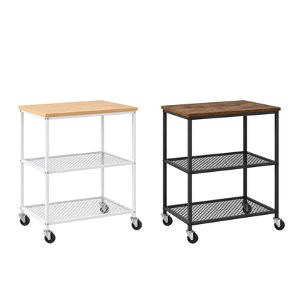 3-Tier Kitchen Trolley with Castors and Wood-Effect Top, White, 10 kg per Tier