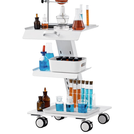 3-Tier Lab Trolley Cart, Steel, 100 kg, Lockable Wheels