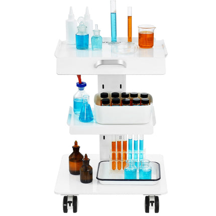 3-Tier Lab Trolley Cart, Steel, 100 kg, Lockable Wheels