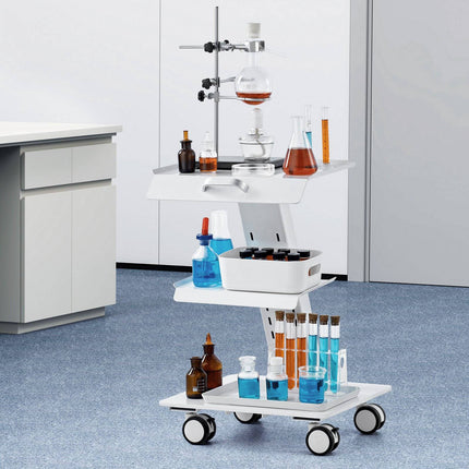 3-Tier Lab Trolley Cart, Steel, 100 kg, Lockable Wheels