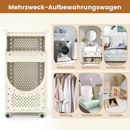 3-stöckiger Wäschewagen mit faltbarem Beutel und Rollen
