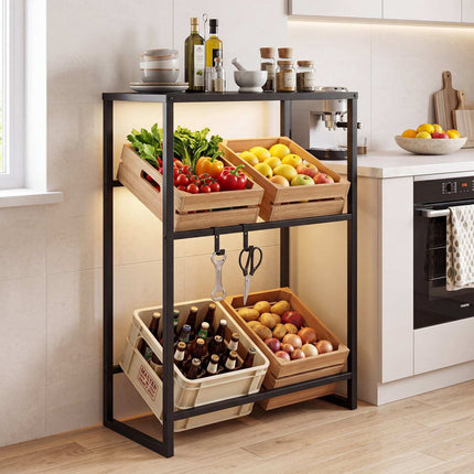 3-Tier Metal Drink Crate Rack with Shelf and Hooks