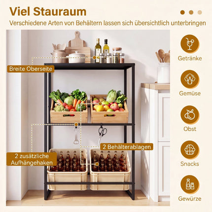 3-Tier Metal Drink Crate Rack with Shelf and Hooks