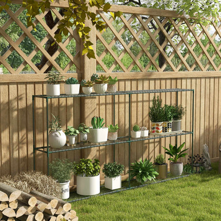 3-Tier Metal Plant Shelf for Greenhouses, 222 x 30 x 114 cm, Dark Green