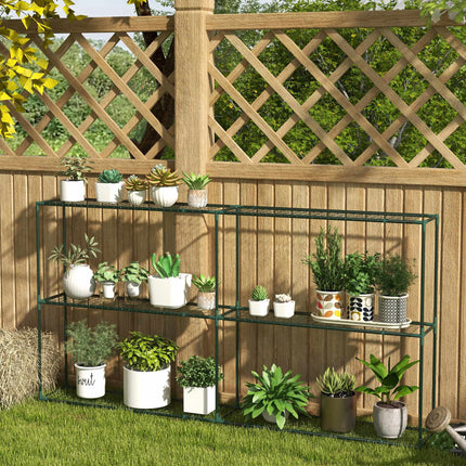 3-Tier Metal Plant Shelf for Greenhouses, 222 x 30 x 114 cm, Dark Green
