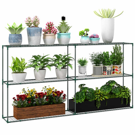 3-Tier Metal Plant Shelf for Greenhouses, 222 x 30 x 114 cm, Dark Green