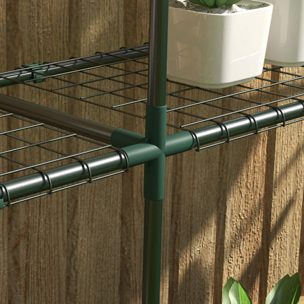 3-Tier Metal Plant Shelf for Greenhouses, 222 x 30 x 114 cm, Dark Green