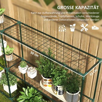 3-Tier Metal Plant Shelf for Greenhouses, 222 x 30 x 114 cm, Dark Green