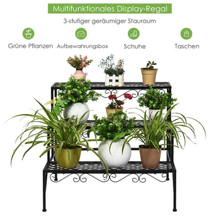 3-Tier Metal Plant Stand, Black, 70x60x60 cm