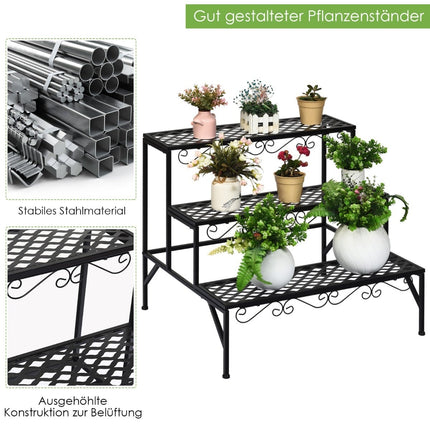 3-Tier Metal Plant Stand, Black, 70x60x60 cm