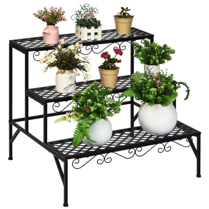 3-Tier Metal Plant Stand, Black, 70x60x60 cm