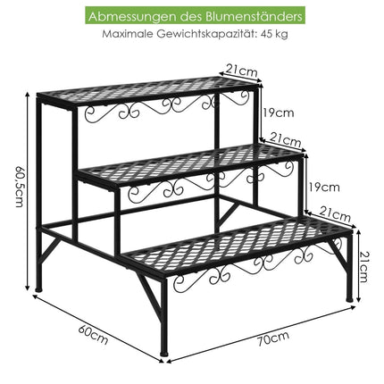 3-Tier Metal Plant Stand, Black, 70x60x60 cm