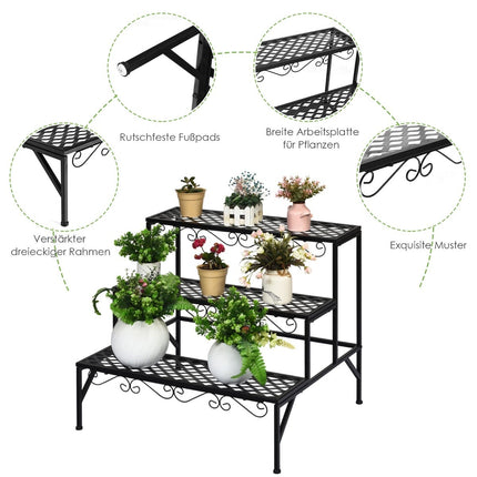 3-Tier Metal Plant Stand, Black, 70x60x60 cm