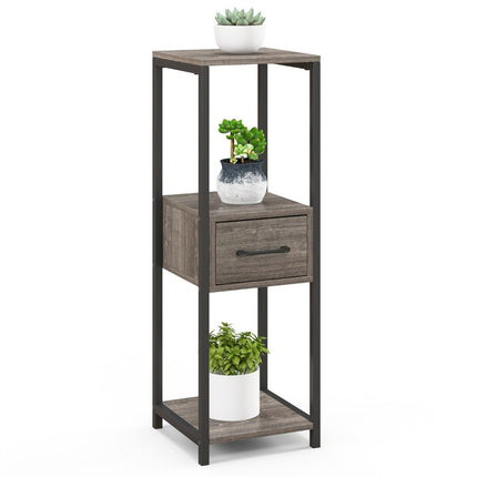 3-stöckiger Pflanzenständer aus Metall, Blumenständer mit Schublade, 30,5 x 30,5 x 92 cm, Grau (1 Packung)