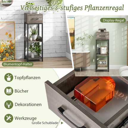 Support à plantes en métal à 3 niveaux avec tiroir en bois 30,5 x 30,5 x 92 cm (1 paquet)