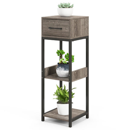 Support à plantes en métal à 3 niveaux avec tiroir en bois 30,5 x 30,5 x 92 cm (1 paquet)