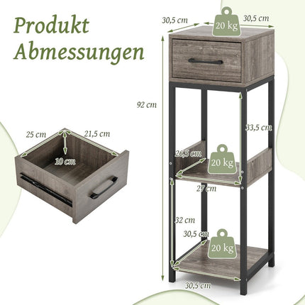 Support à plantes en métal à 3 niveaux avec tiroir en bois 30,5 x 30,5 x 92 cm (1 paquet)