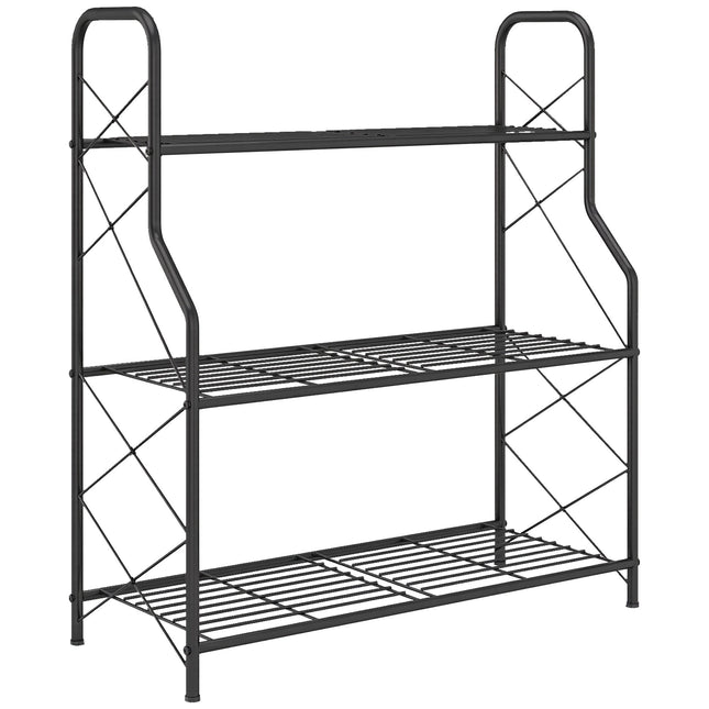3-stöckiger Pflanzenständer aus Metall mit Griffen, 78 cm, Schwarz