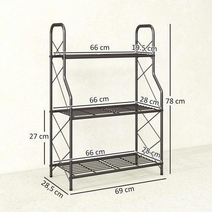 3-stöckiger Pflanzenständer aus Metall mit Griffen, 78 cm, Schwarz
