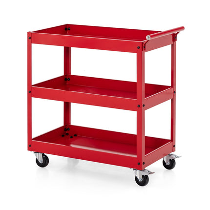 3-Tier Metal Utility Cart with Handle – Red