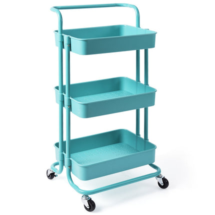 Metalen transportkar met 3 etages en wielen, draagvermogen 60 kg, turquoise
