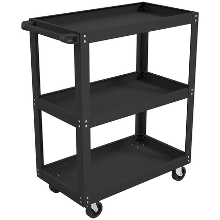 3-Tier Metal Utility Cart with Wheels, Black, 70.5 x 35 x 82.5 cm