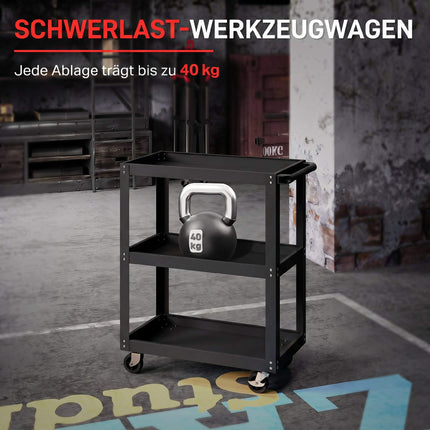 3-Tier Metal Utility Cart with Wheels, Black, 70.5 x 35 x 82.5 cm