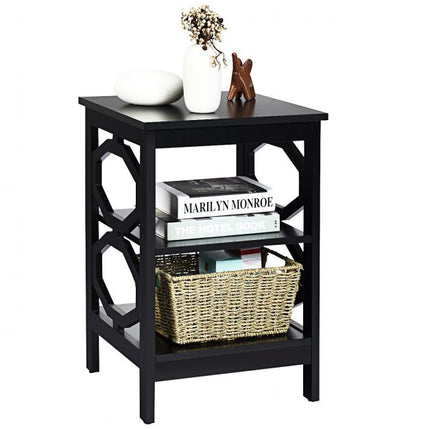 3-Tier Nightstand End Table, Black MDF Storage