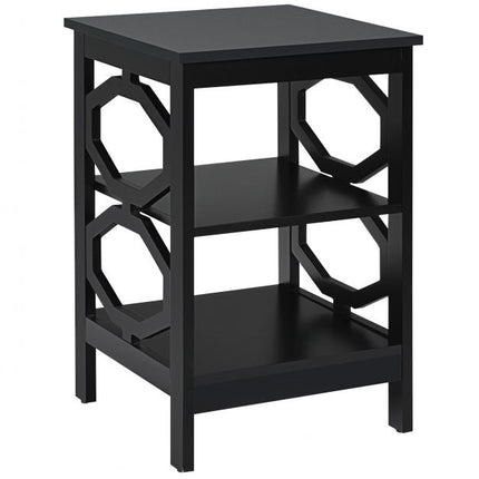 3-Tier Nightstand End Table, Black MDF Storage