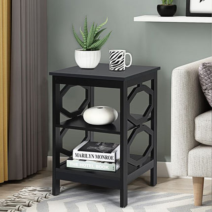 3-Tier Nightstand End Table, Black MDF Storage