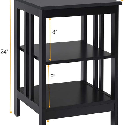 3-stufiger Nachttisch, MDF-Ablagen, verstärkte Stangen, Schwarz