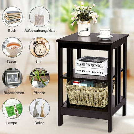 3-Tier Nightstand Set, MDF, 40x40x61 cm, Coffee
