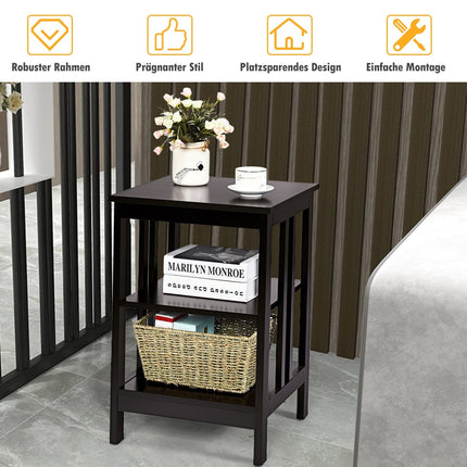 3-Tier Nightstand Set, MDF, 40x40x61 cm, Coffee