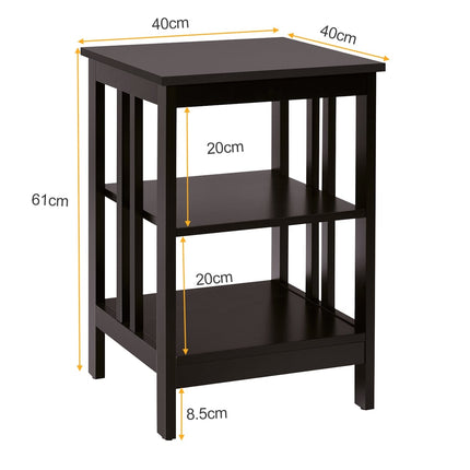 3-Tier Nightstand Set, MDF, 40x40x61 cm, Coffee